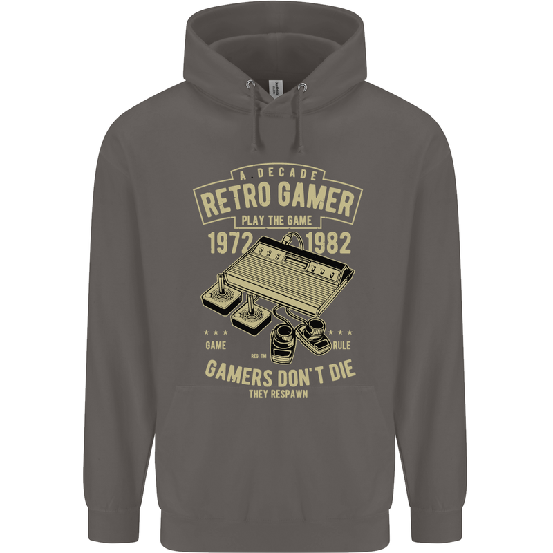 Retro Gamer Funny Gaming Mens 80% Cotton Hoodie Charcoal