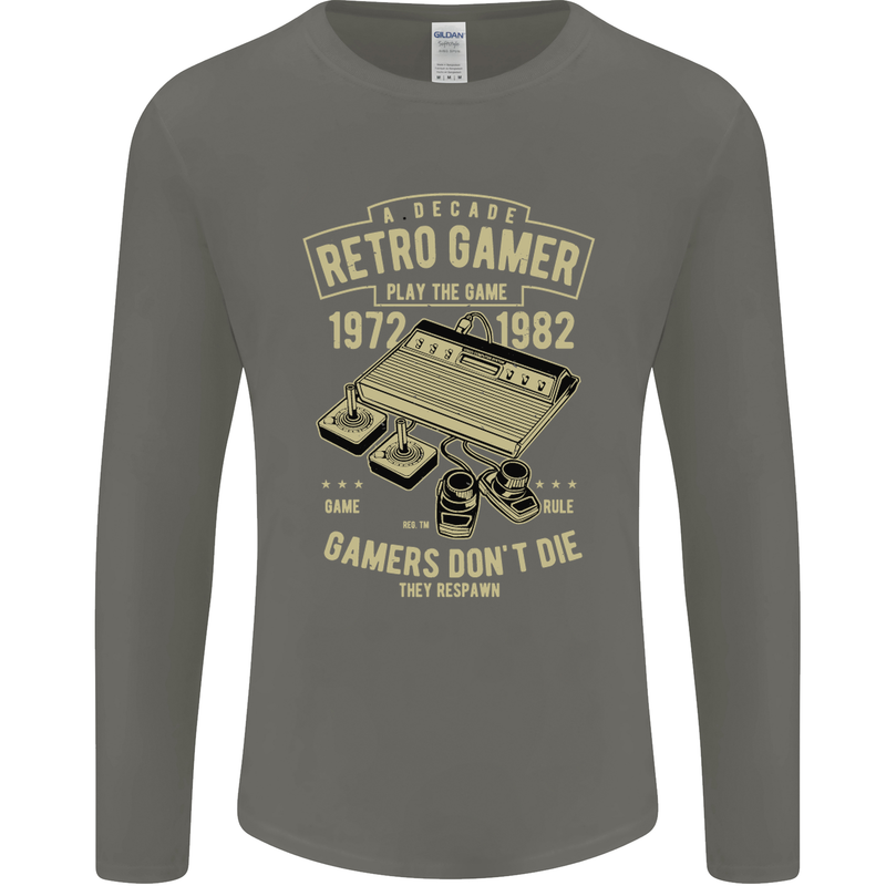 Retro Gamer Funny Gaming Mens Long Sleeve T-Shirt Charcoal