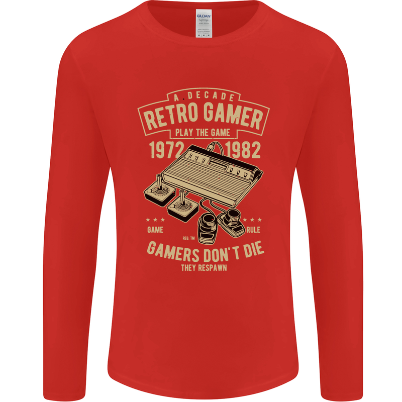 Retro Gamer Funny Gaming Mens Long Sleeve T-Shirt Red