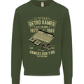 Retro Gamer Funny Gaming Mens Sweatshirt Jumper Forest Green