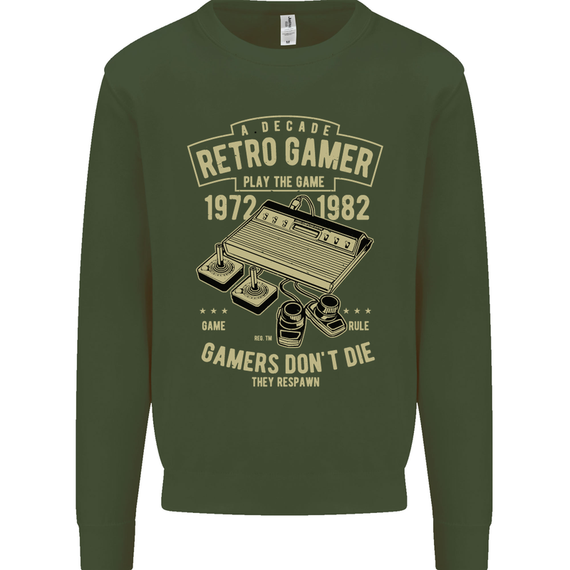 Retro Gamer Funny Gaming Mens Sweatshirt Jumper Forest Green