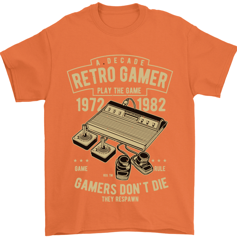 Retro Gamer Funny Gaming Mens T-Shirt Cotton Gildan Orange