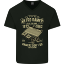 Retro Gamer Funny Gaming Mens V-Neck Cotton T-Shirt Black