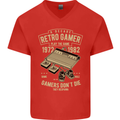 Retro Gamer Funny Gaming Mens V-Neck Cotton T-Shirt Red