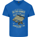 Retro Gamer Funny Gaming Mens V-Neck Cotton T-Shirt Royal Blue