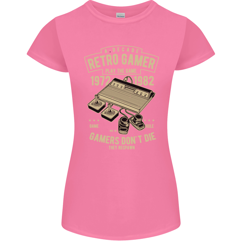 Retro Gamer Funny Gaming Womens Petite Cut T-Shirt Azalea