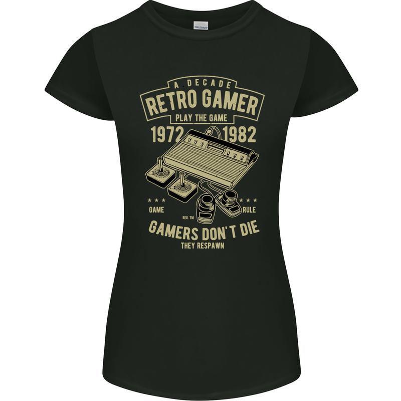 Retro Gamer Funny Gaming Womens Petite Cut T-Shirt Black