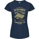 Retro Gamer Funny Gaming Womens Petite Cut T-Shirt Navy Blue