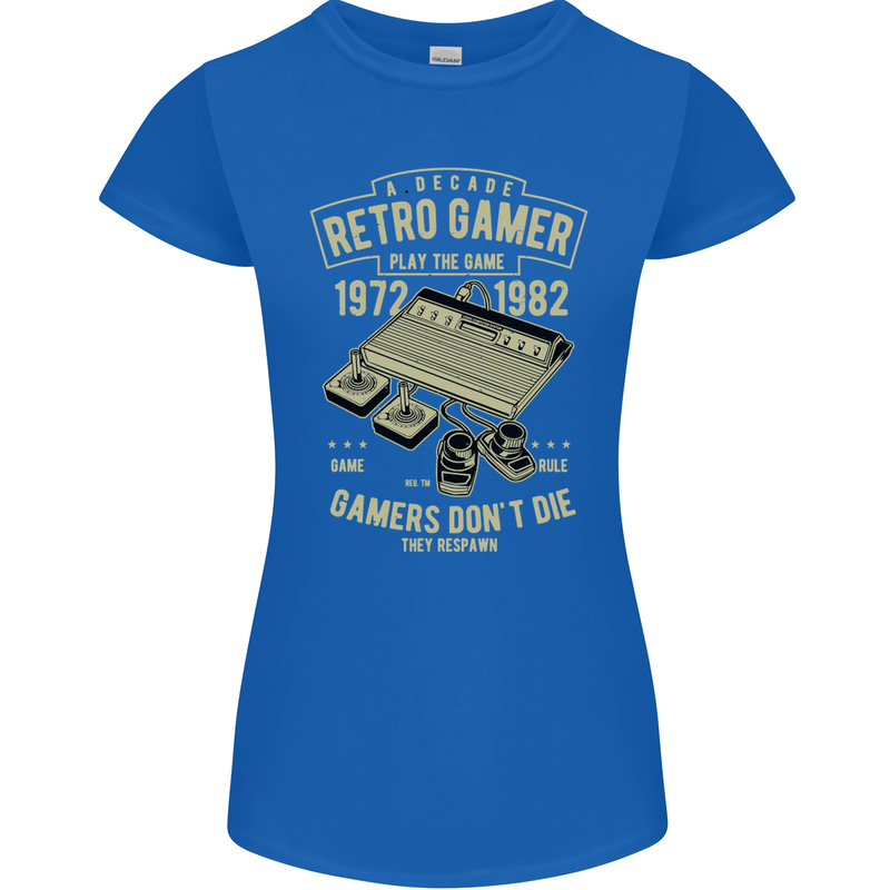 Retro Gamer Funny Gaming Womens Petite Cut T-Shirt Royal Blue
