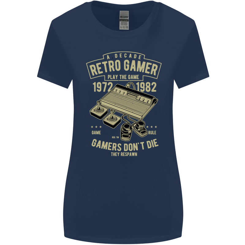 Retro Gamer Funny Gaming Womens Wider Cut T-Shirt Navy Blue