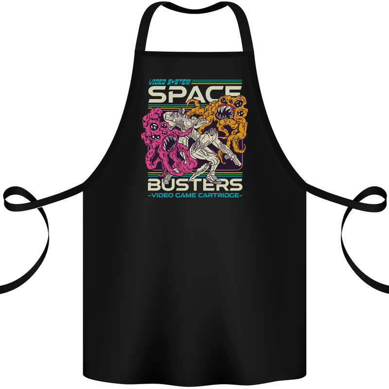 Retro Space Video Game Arcade Alien Cotton Apron 100% Organic Black