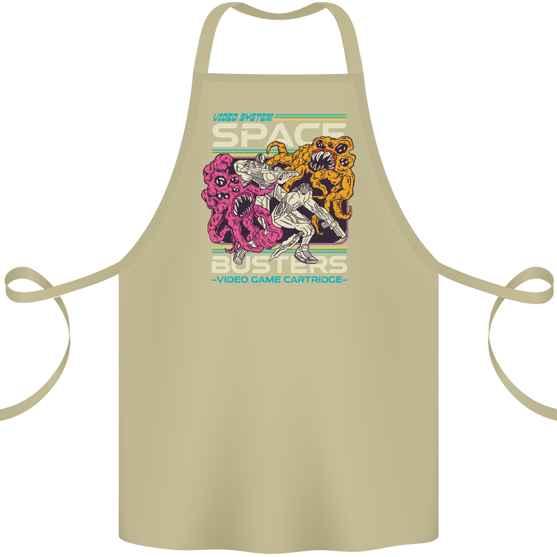 Retro Space Video Game Arcade Alien Cotton Apron 100% Organic Khaki