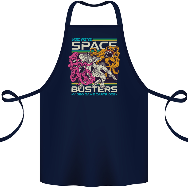 Retro Space Video Game Arcade Alien Cotton Apron 100% Organic Navy Blue