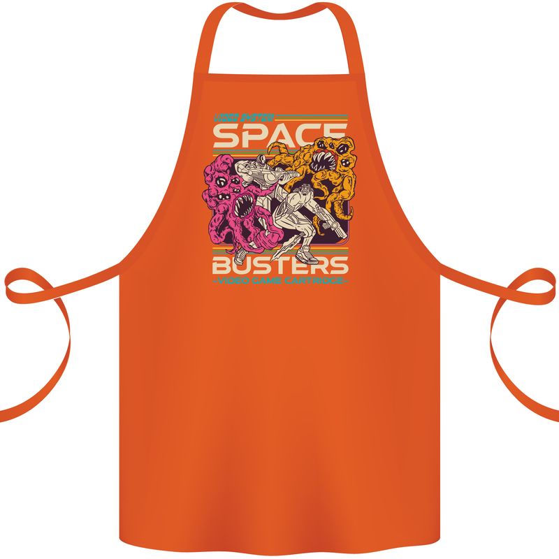 Retro Space Video Game Arcade Alien Cotton Apron 100% Organic Orange