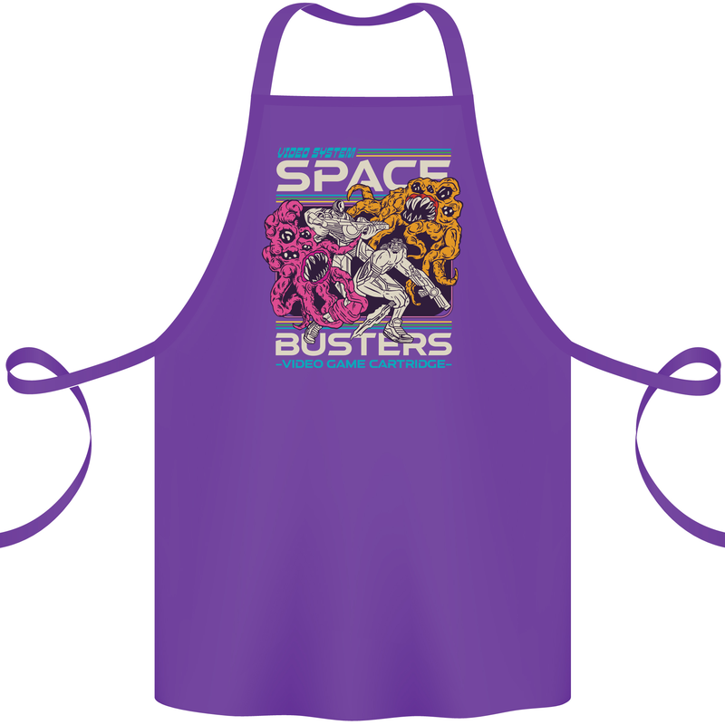 Retro Space Video Game Arcade Alien Cotton Apron 100% Organic Purple