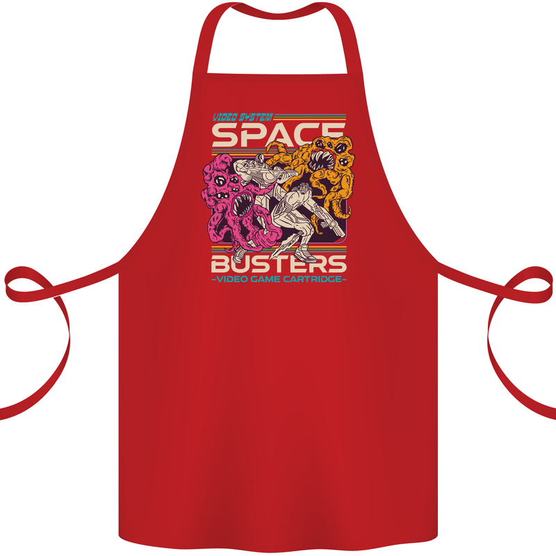 Retro Space Video Game Arcade Alien Cotton Apron 100% Organic Red