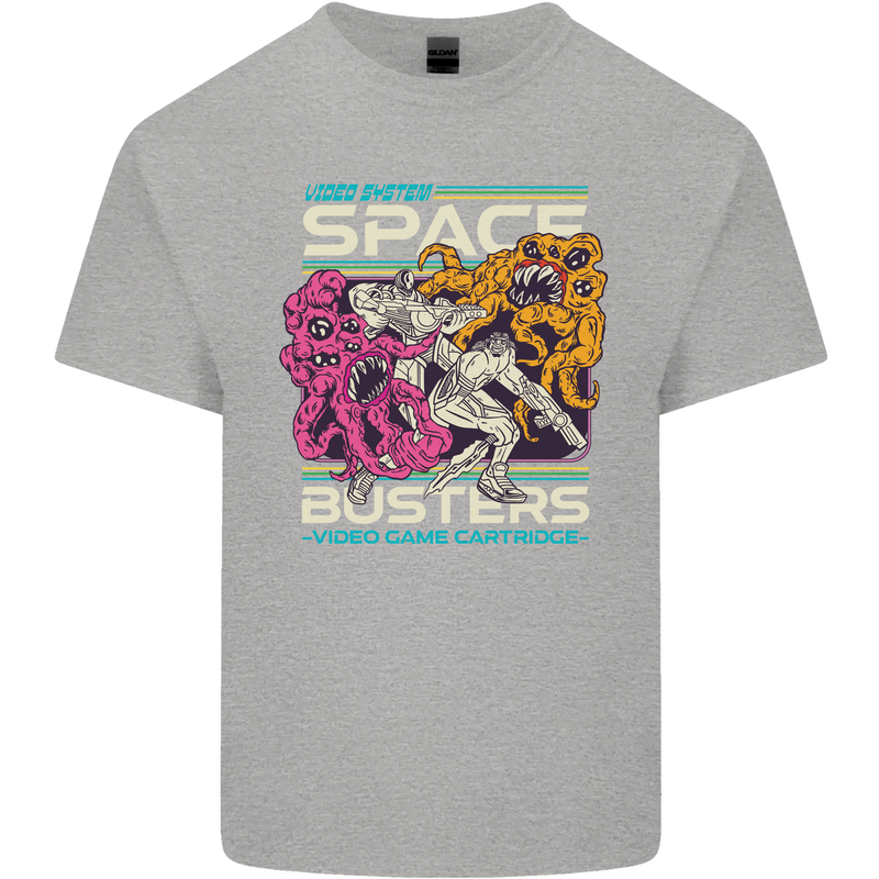 Retro Space Video Game Arcade Alien Mens Cotton T-Shirt Tee Top Sports Grey