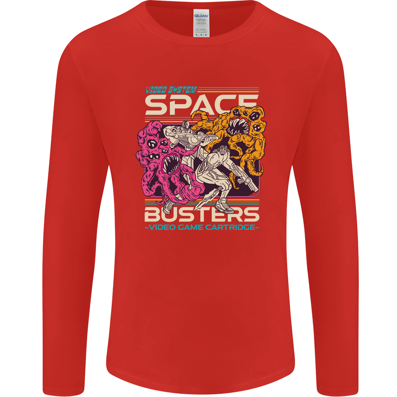 Retro Space Video Game Arcade Alien Mens Long Sleeve T-Shirt Red