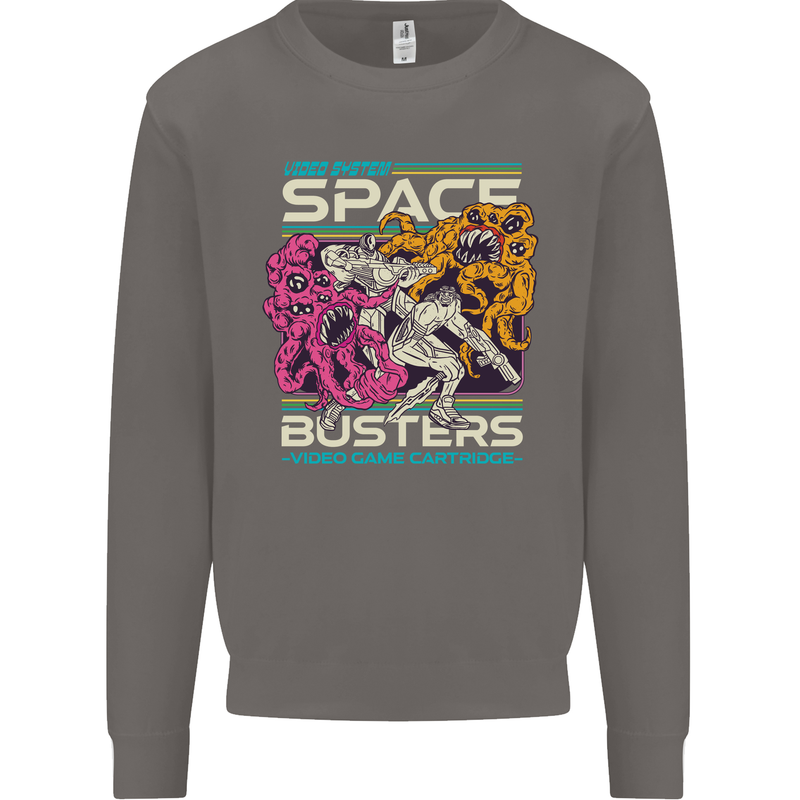 Retro Space Video Game Arcade Alien Mens Sweatshirt Jumper Charcoal