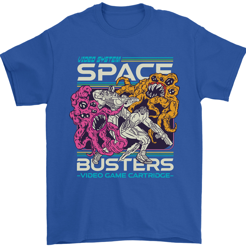 Retro Space Video Game Arcade Alien Mens T-Shirt 100% Cotton Royal Blue