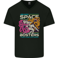 Retro Space Video Game Arcade Alien Mens V-Neck Cotton T-Shirt Black