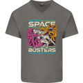 Retro Space Video Game Arcade Alien Mens V-Neck Cotton T-Shirt Charcoal