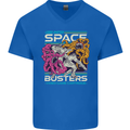 Retro Space Video Game Arcade Alien Mens V-Neck Cotton T-Shirt Royal Blue