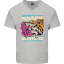 Retro Space Video Game Arcade Alien Mens V-Neck Cotton T-Shirt Sports Grey