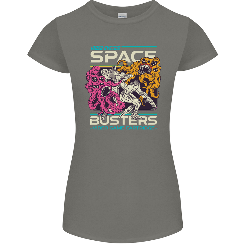 Retro Space Video Game Arcade Alien Womens Petite Cut T-Shirt Charcoal