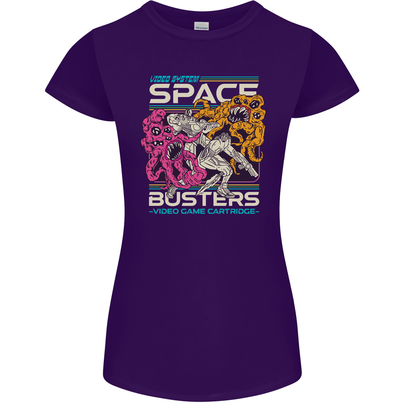 Retro Space Video Game Arcade Alien Womens Petite Cut T-Shirt Purple