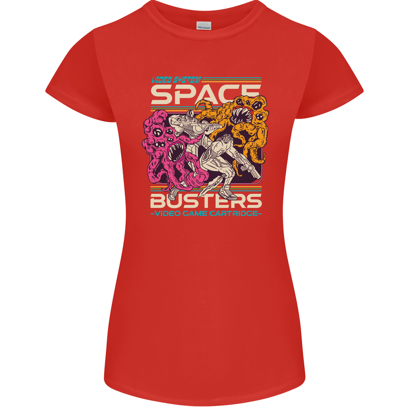 Retro Space Video Game Arcade Alien Womens Petite Cut T-Shirt Red