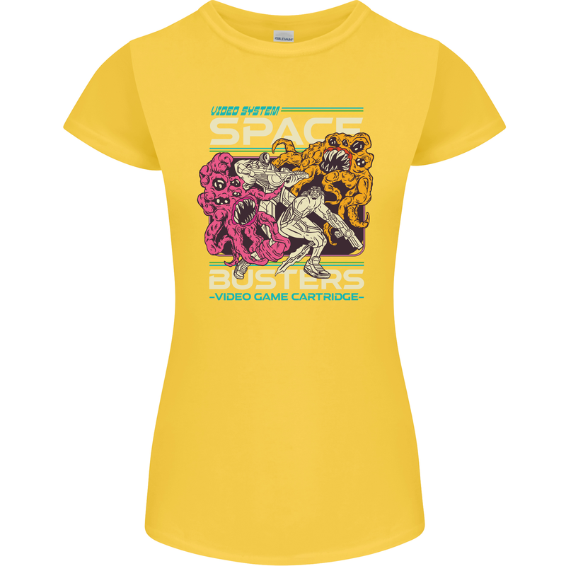 Retro Space Video Game Arcade Alien Womens Petite Cut T-Shirt Yellow