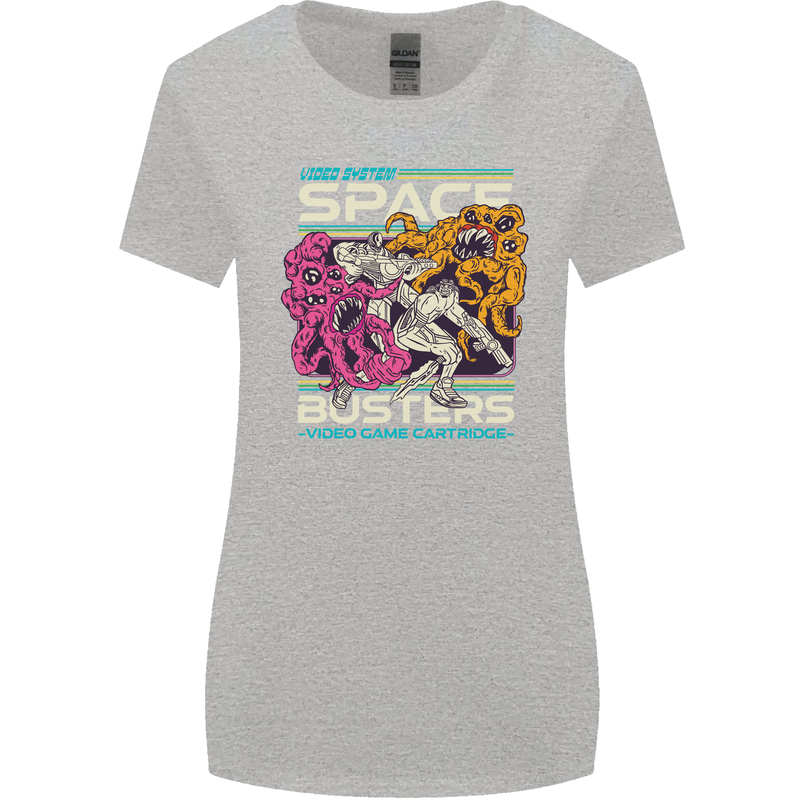 Retro Space Video Game Arcade Alien Womens Wider Cut T-Shirt Sports Grey