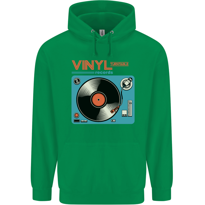 Retro Vinyl Records Turntable DJ Music Childrens Kids Hoodie Irish Green
