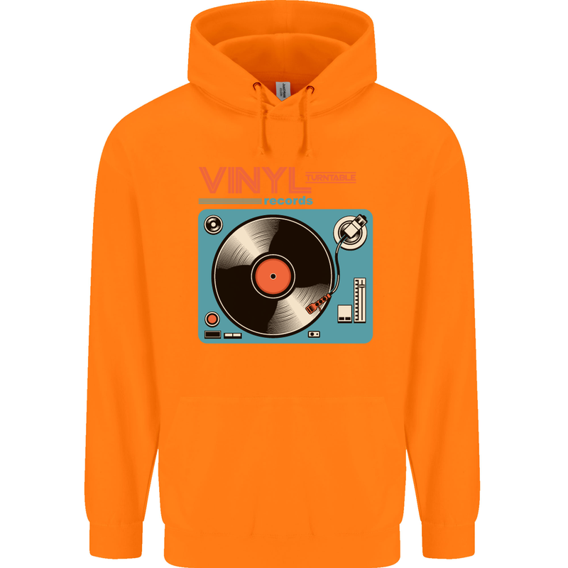 Retro Vinyl Records Turntable DJ Music Childrens Kids Hoodie Orange
