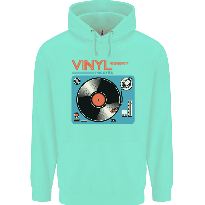 Retro Vinyl Records Turntable DJ Music Childrens Kids Hoodie Peppermint