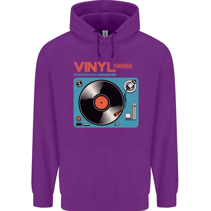 Retro Vinyl Records Turntable DJ Music Childrens Kids Hoodie Purple