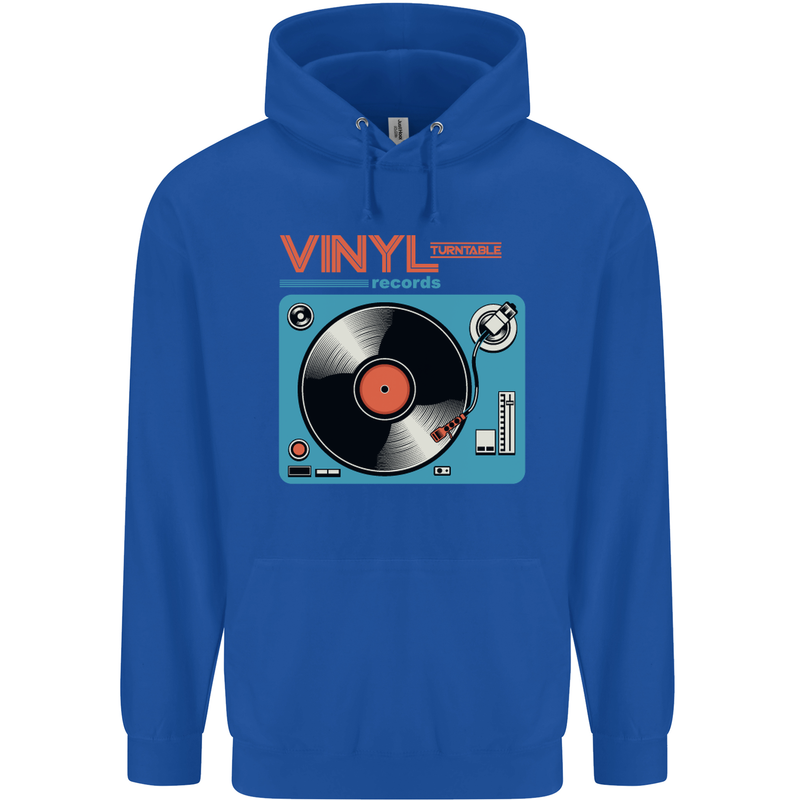 Retro Vinyl Records Turntable DJ Music Childrens Kids Hoodie Royal Blue