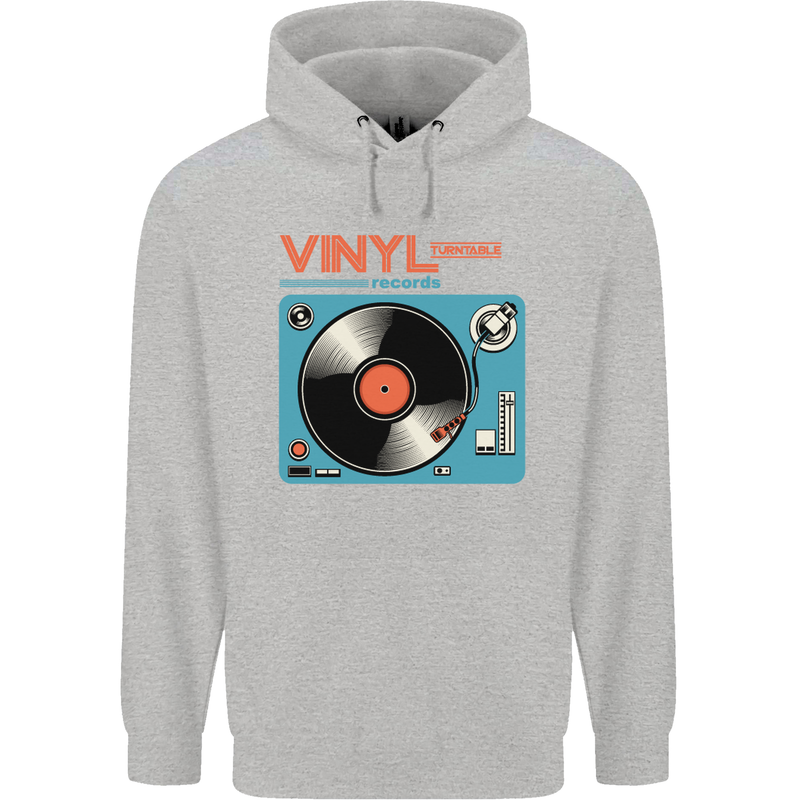 Retro Vinyl Records Turntable DJ Music Childrens Kids Hoodie Sports Grey