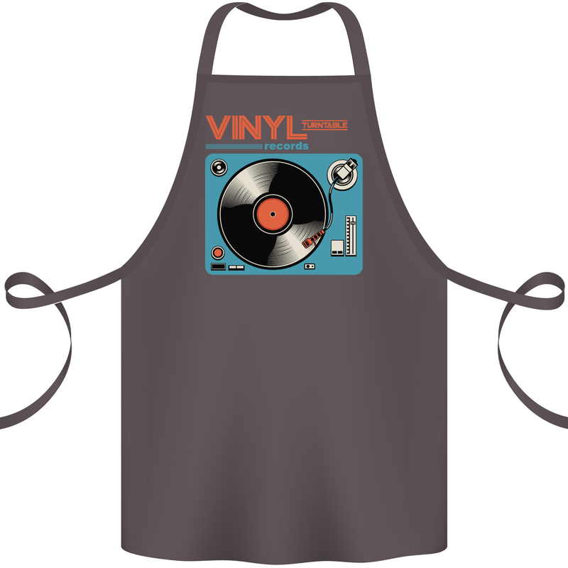 Retro Vinyl Records Turntable DJ Music Cotton Apron 100% Organic Dark Grey