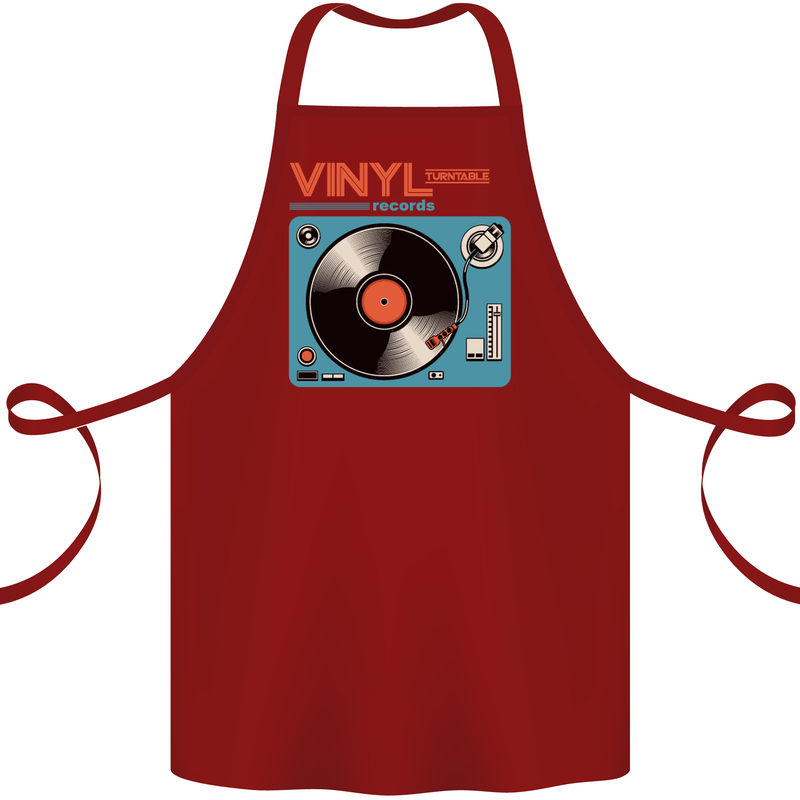 Retro Vinyl Records Turntable DJ Music Cotton Apron 100% Organic Maroon