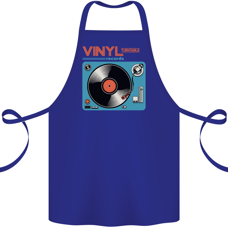 Retro Vinyl Records Turntable DJ Music Cotton Apron 100% Organic Royal Blue