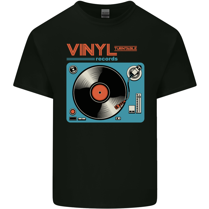 Retro Vinyl Records Turntable DJ Music Mens Cotton T-Shirt Tee Top Black