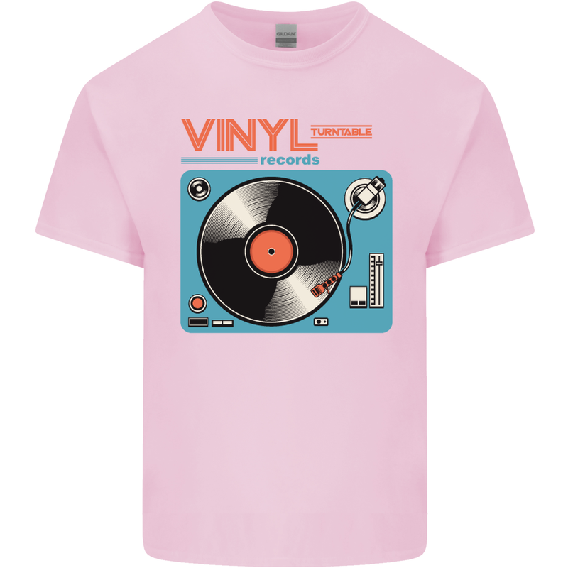 Retro Vinyl Records Turntable DJ Music Mens Cotton T-Shirt Tee Top Light Pink