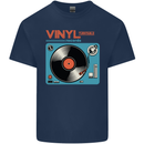 Retro Vinyl Records Turntable DJ Music Mens Cotton T-Shirt Tee Top Navy Blue