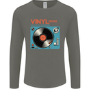 Retro Vinyl Records Turntable DJ Music Mens Long Sleeve T-Shirt Charcoal