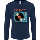 Retro Vinyl Records Turntable DJ Music Mens Long Sleeve T-Shirt Navy Blue