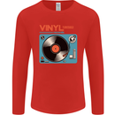 Retro Vinyl Records Turntable DJ Music Mens Long Sleeve T-Shirt Red