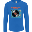 Retro Vinyl Records Turntable DJ Music Mens Long Sleeve T-Shirt Royal Blue