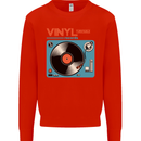 Retro Vinyl Records Turntable DJ Music Mens Sweatshirt Jumper Bright Red